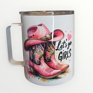 Pink Cowgirl Mug with Boots and Hat Design